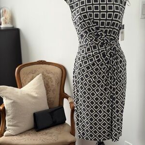 RALPH LAUREN Sleeveless Black and White Geometric Wrap Dress